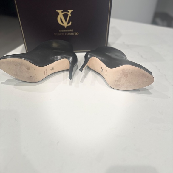 Vince Camuto Signature Black Leather Peep-Toe Booties - Picture 3 of 9